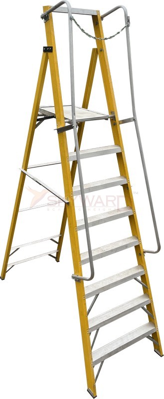 Model No. F8200 Fibreglass Three Sixty Degree Platform Ladder for Electrical and Commercial Access Use, Professional Insulated Elevated Working Ladder for Maintenance and Installation Tasks
